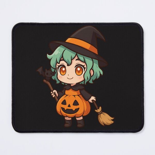 Item preview, Pumpkin Witch Girl – Cute Mint-Haired Halloween Chibi Art designed and sold by ColorSplash123.