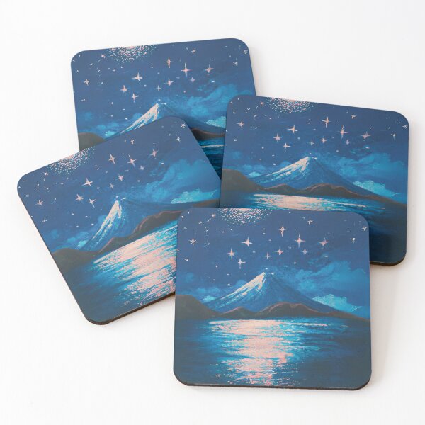 Item preview, A bright Starry Night with full moon of sea and fuji mountain designed and sold by MerryCrown.