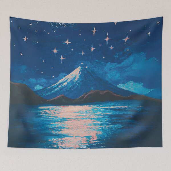 Item preview, A bright Starry Night with full moon of sea and fuji mountain designed and sold by MerryCrown.