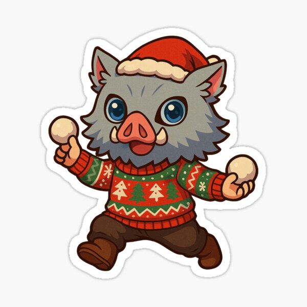 Item preview, Chibi Inosuke in Ugly Christmas Sweater Throwing Snowballs – Funny Anime Holiday Design designed and sold by ColorSplash123.