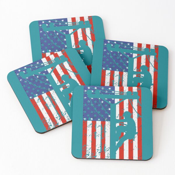 Item preview, US Electrician Lineman Climbing Flag of America designed and sold by Miumed.