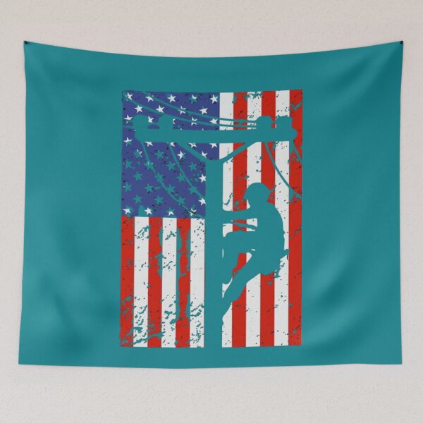 Item preview, US Electrician Lineman Climbing Flag of America designed and sold by Miumed.