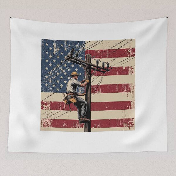Item preview, Lineman Electrical Wiremen Energy 4th Of July Vntage US Flag designed and sold by Miumed.