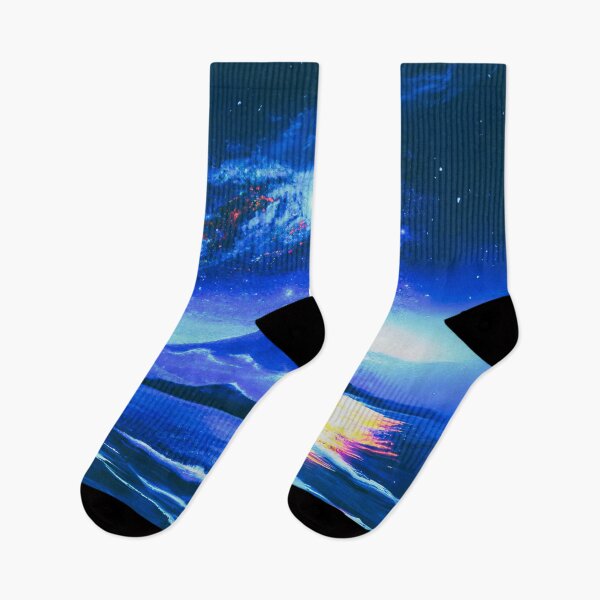 Item preview, A Beautiful aurora Starry Night with sea and fuji mountain in indigo designed and sold by MerryCrown.