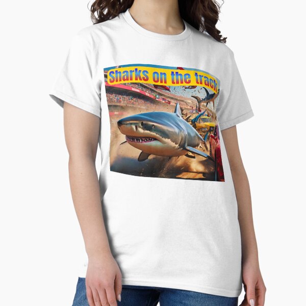 Item preview, Sharks on the Track – Because Racing Wasn’t Dangerous Enough designed and sold by Artitude Studio.