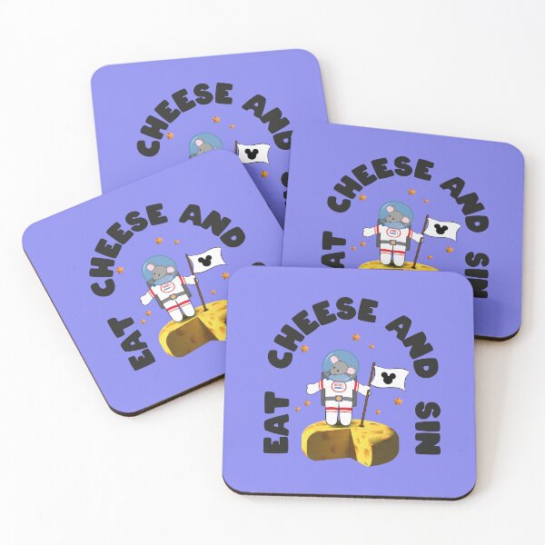 Item preview, Funny astronaut mouse with a flag and on a piece of cheese with the text in black EAT CHEESE AND SIN designed and sold by Martapp.