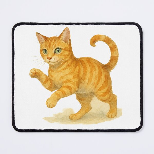 Item preview, A watercolor illustration of a Ginger tabby cat with warm amber fur and emerald eyes designed and sold by GentleMuse.