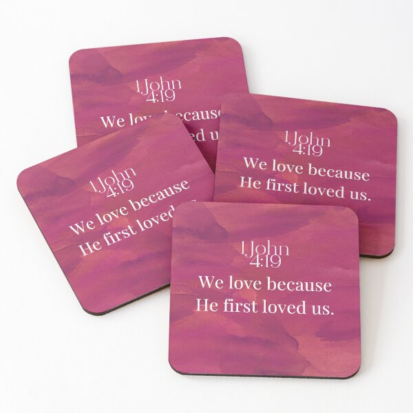 Item preview, 1 John 4:19 Christian Bible Verse Red Watercolor designed and sold by Our Bible Journey.