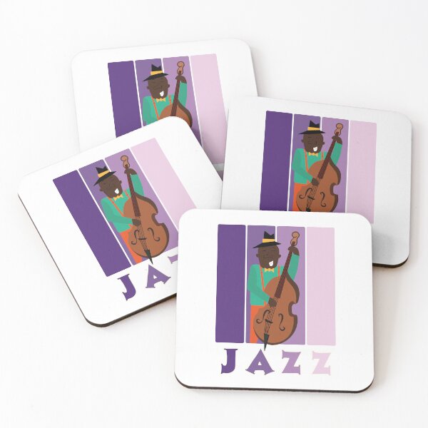Item preview, Jazz musician playing the double bass with retro background in lilac tones designed and sold by Martapp.
