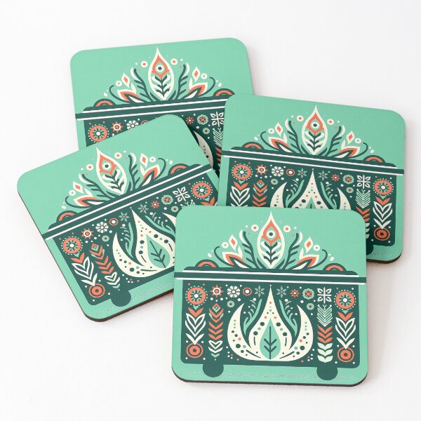 Item preview, Scandinavian Folk Art Elegant Motif Green Dumpster Fire by heidiannemorris © designed and sold by FOLK ART FUSION by heidiannemorris.