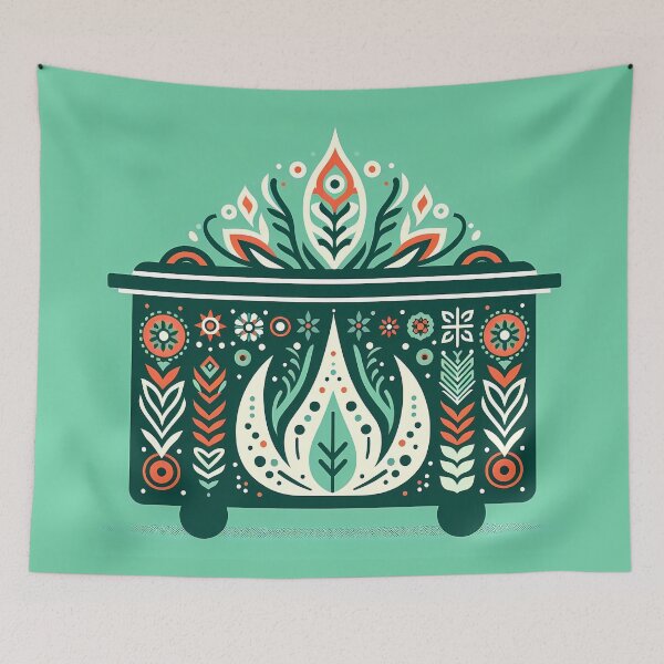 Item preview, Scandinavian Folk Art Elegant Motif Green Dumpster Fire by heidiannemorris © designed and sold by FOLK ART FUSION by heidiannemorris.