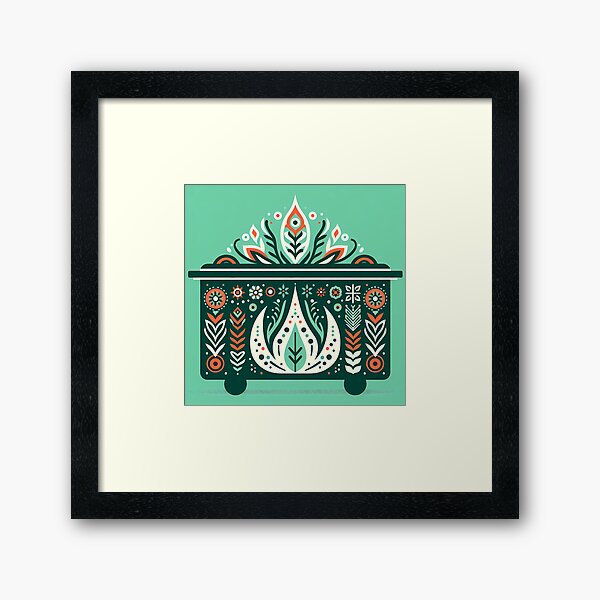 Item preview, Scandinavian Folk Art Elegant Motif Green Dumpster Fire by heidiannemorris © designed and sold by FOLK ART FUSION by heidiannemorris.