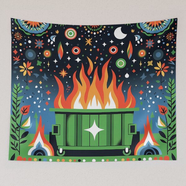 Item preview, Scandinavian Folk Art Celestial Starry Night Dumpster Fire by heidiannemorris © designed and sold by FOLK ART FUSION by heidiannemorris.