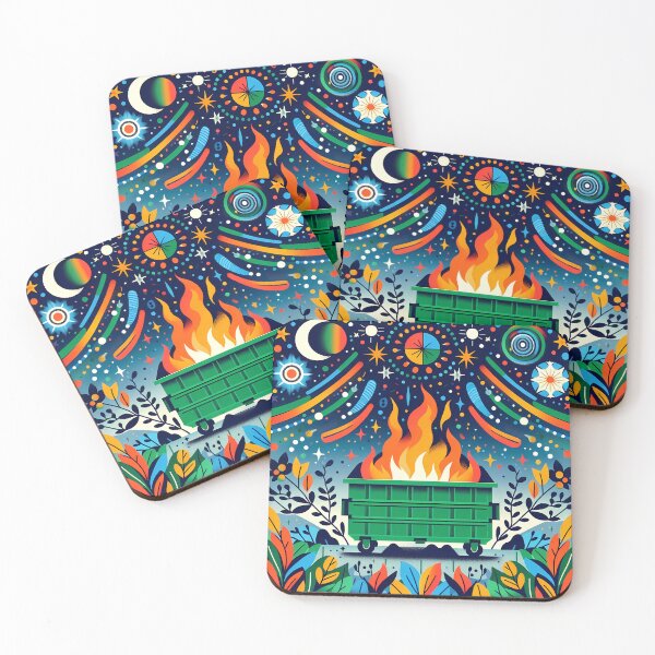 Item preview, Scandinavian Folk Art Colorful Geometric Green Dumpster Fire by heidiannemorris © designed and sold by FOLK ART FUSION by heidiannemorris.