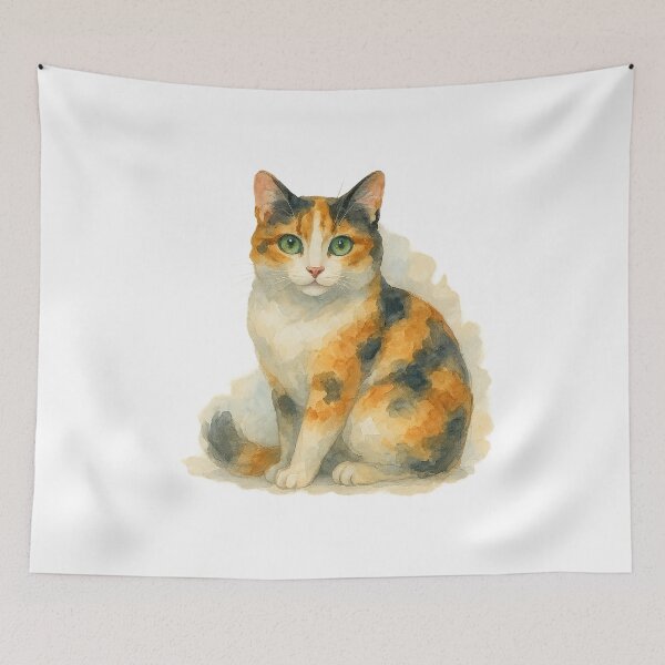 Item preview, A watercolor illustration of a Calico cat designed and sold by GentleMuse.