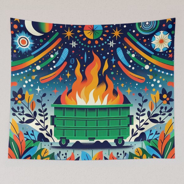 Item preview, Scandinavian Folk Art Colorful Geometric Green Dumpster Fire by heidiannemorris © designed and sold by FOLK ART FUSION by heidiannemorris.
