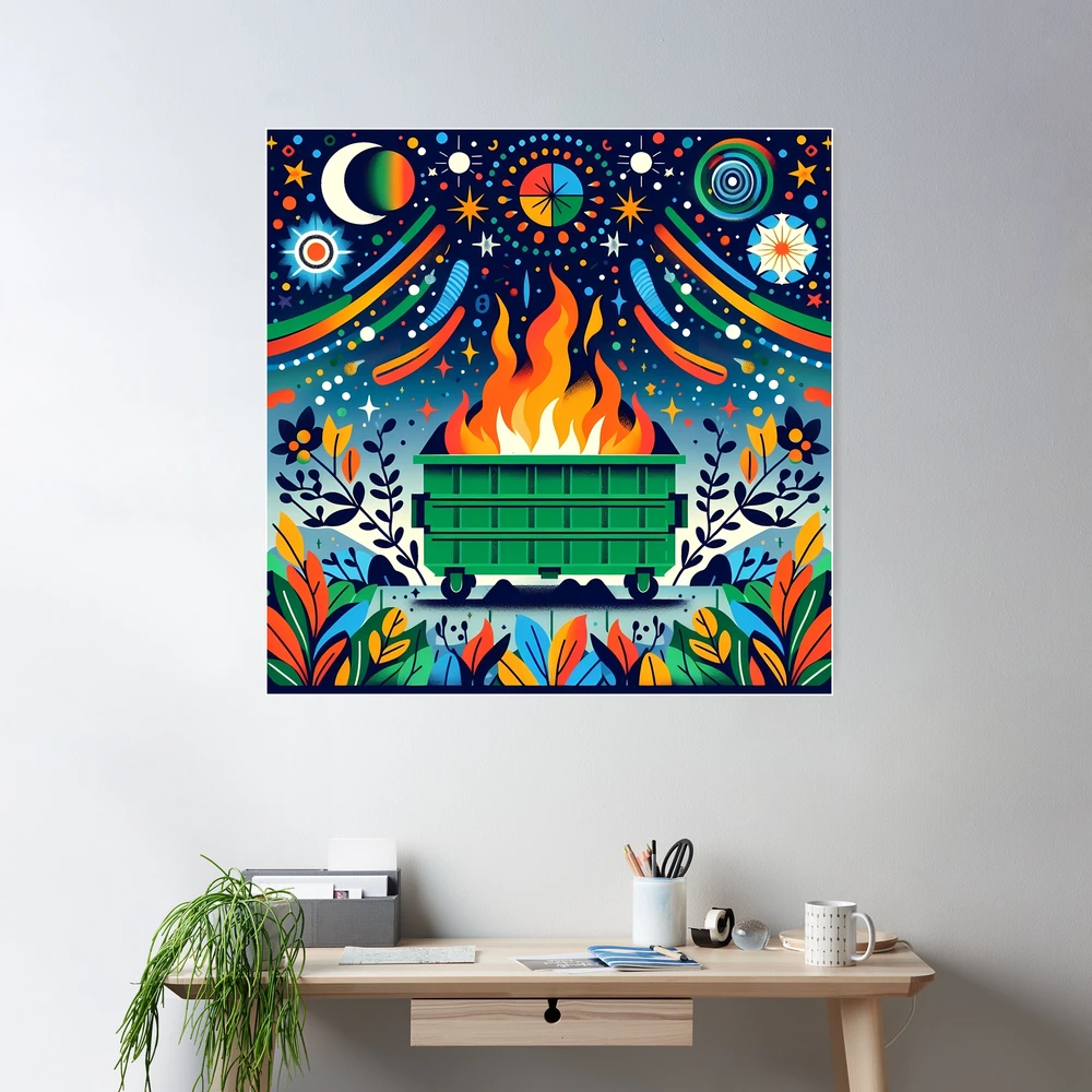 Scandinavian Folk Art Colorful Geometric Green Dumpster Fire by