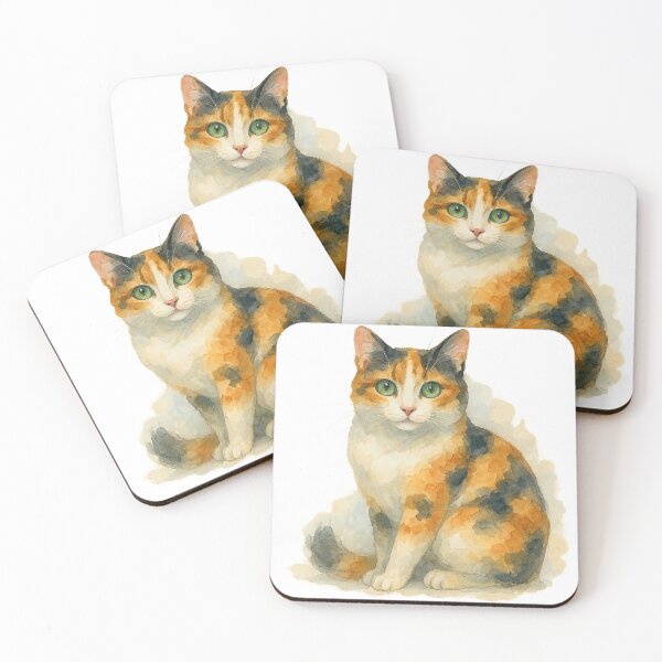 Item preview, A watercolor illustration of a Calico cat designed and sold by GentleMuse.