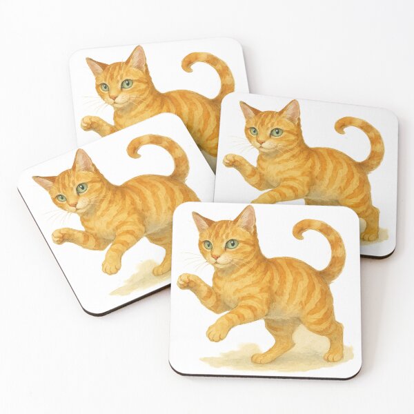 Item preview, A watercolor illustration of a Ginger tabby cat with warm amber fur and emerald eyes designed and sold by GentleMuse.