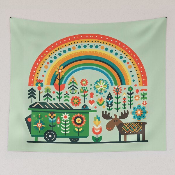 Item preview, Scandinavian Folk Art Rainbow Moose Dumpster Fire by heidiannemorris © designed and sold by FOLK ART FUSION by heidiannemorris.