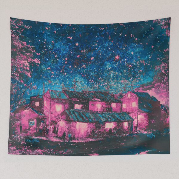 Item preview, A peaceful Starry Night of japanese town view in pink designed and sold by MerryCrown.