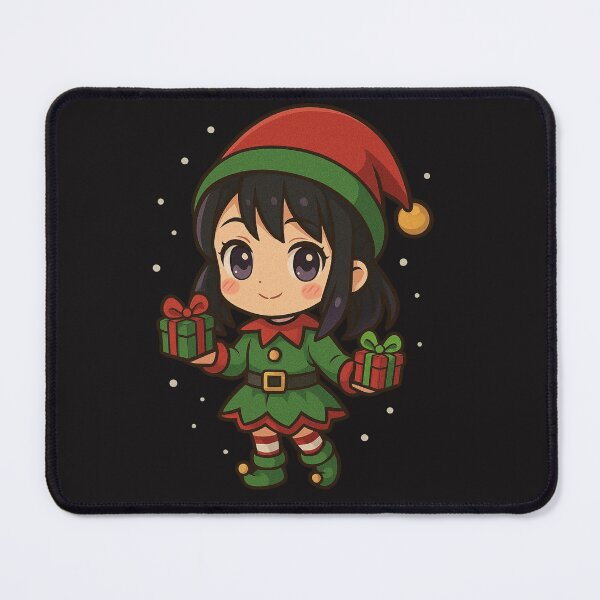 Item preview, Chibi Kanao Tsuyuri in Elf Costume with Mini Gift Boxes – Cute Anime Christmas Design designed and sold by ColorSplash123.