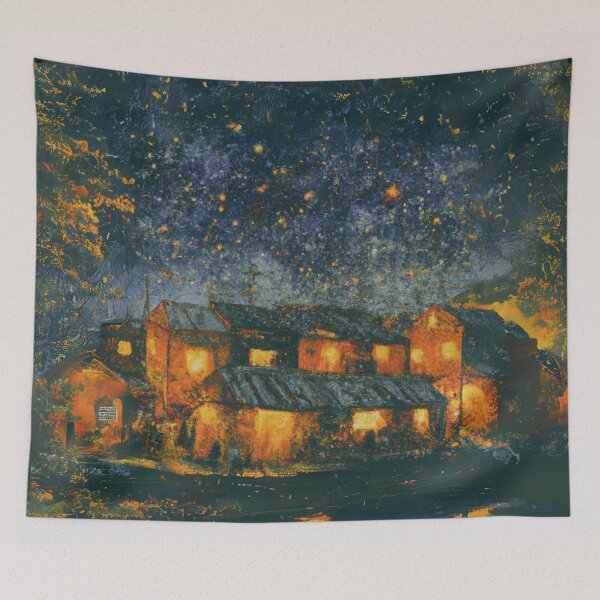 Item preview, A peaceful Starry Night of japanese town view in grey designed and sold by MerryCrown.