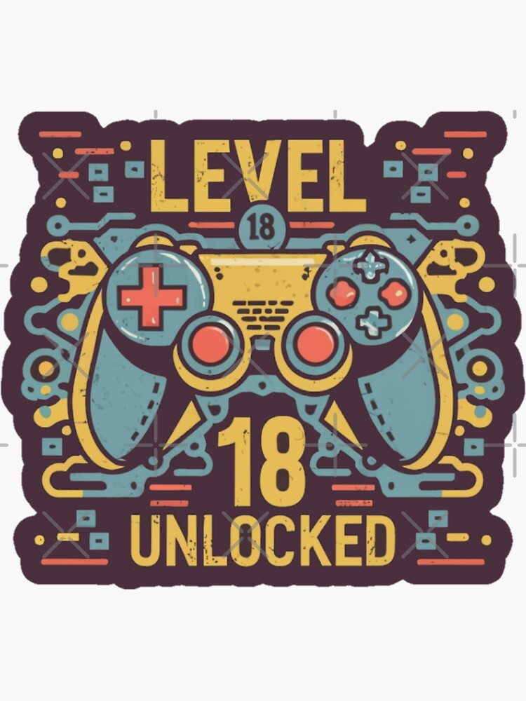Thumbnail 3 of 3, Sticker, Game On: Level 18 Achieved! designed and sold by Coollzone.