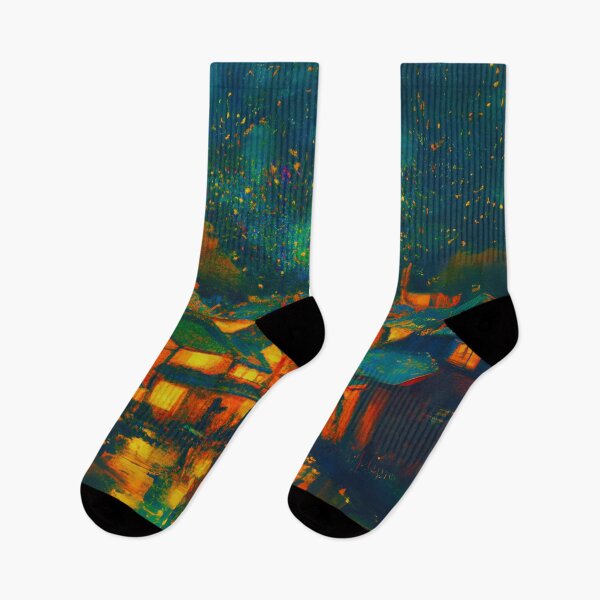 Item preview, The Starry Night of japanese town view in peacock color designed and sold by MerryCrown.
