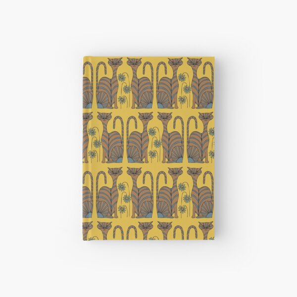 Retro Colorful Cats in Brown, Blue and Yellow Hardcover Journal