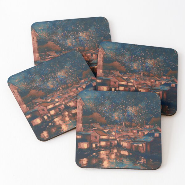 Item preview, The Starry Night of japanese town view in autumn designed and sold by MerryCrown.