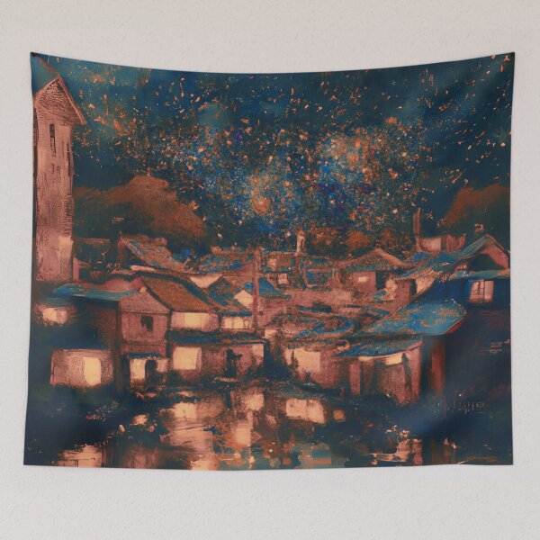 Item preview, The Starry Night of japanese town view in autumn designed and sold by MerryCrown.
