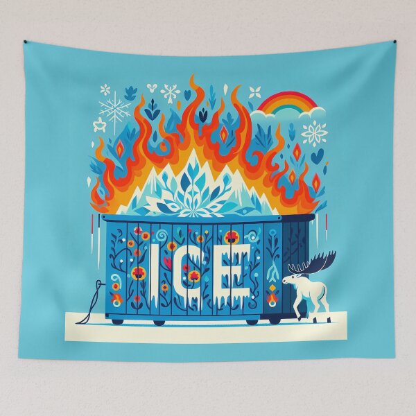 Item preview, Scandinavian Folk Art Ice and Fire Moose Dumpster by heidiannemorris © designed and sold by FOLK ART FUSION by heidiannemorris.