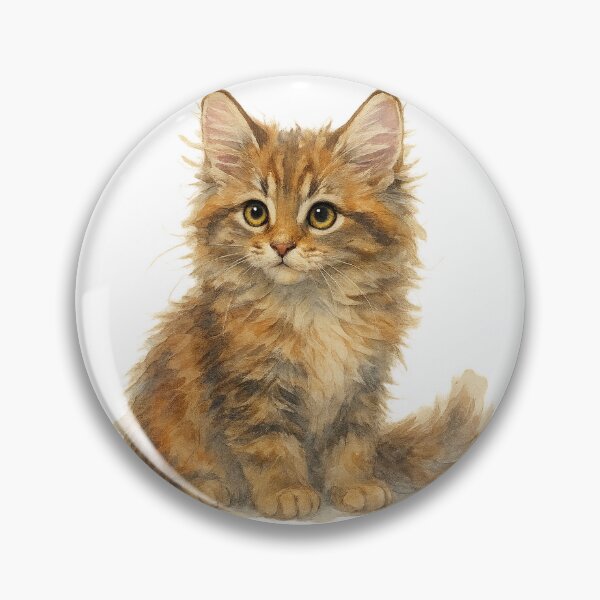 Item preview, A watercolor illustration of a Maine Coon kitten with an emphasis on its fluffy fur designed and sold by GentleMuse.