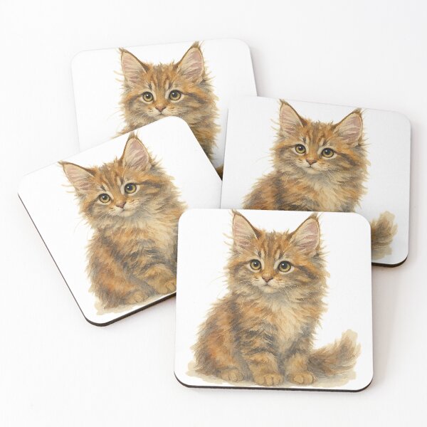 Item preview, A watercolor illustration of a Maine Coon kitten with an emphasis on its fluffy fur designed and sold by GentleMuse.