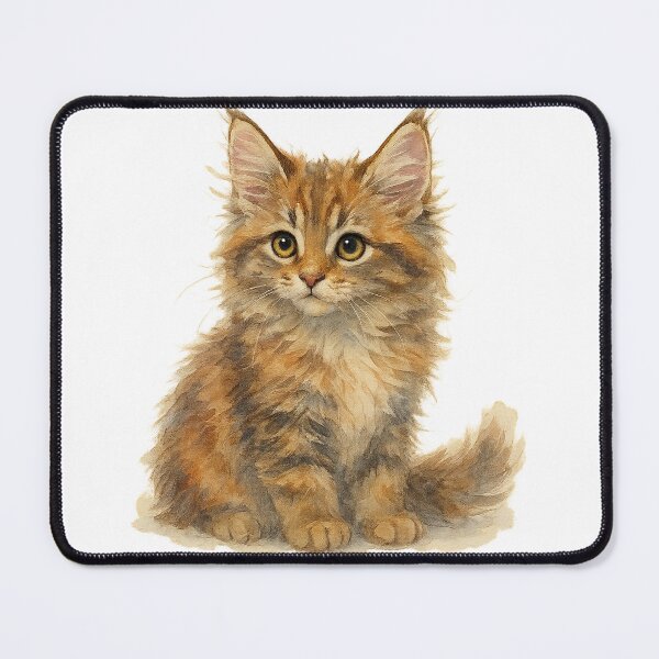 Item preview, A watercolor illustration of a Maine Coon kitten with an emphasis on its fluffy fur designed and sold by GentleMuse.