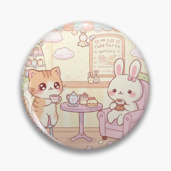Item preview, Cute Cat and Bunny at a Cafe designed and sold by AlwoodArt.