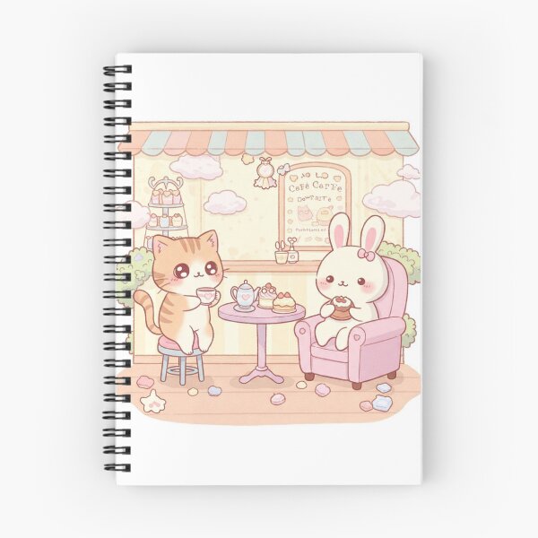 Item preview, Cute Cat and Bunny at a Cafe designed and sold by AlwoodArt.