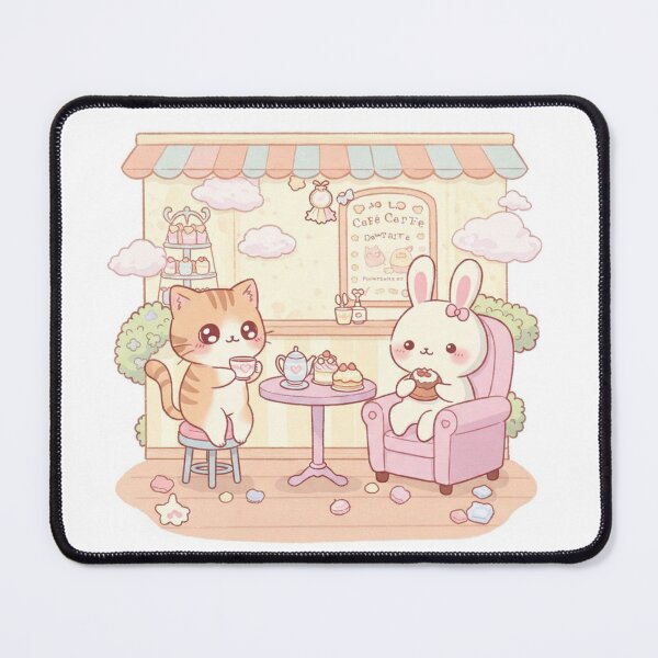 Item preview, Cute Cat and Bunny at a Cafe designed and sold by AlwoodArt.