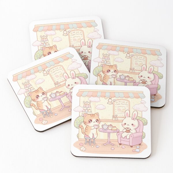 Item preview, Cute Cat and Bunny at a Cafe designed and sold by AlwoodArt.