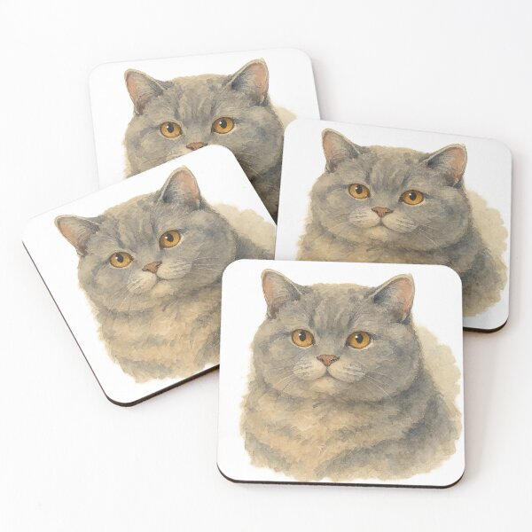 Item preview, A watercolor illustration of a British Shorthair cat designed and sold by GentleMuse.