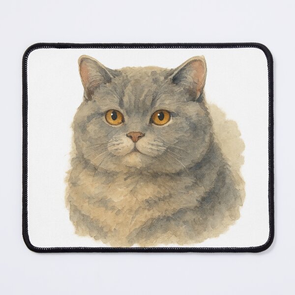 Item preview, A watercolor illustration of a British Shorthair cat designed and sold by GentleMuse.