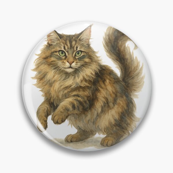 Item preview, A watercolor illustration of a Norwegian Forest cat with thick fur designed and sold by GentleMuse.