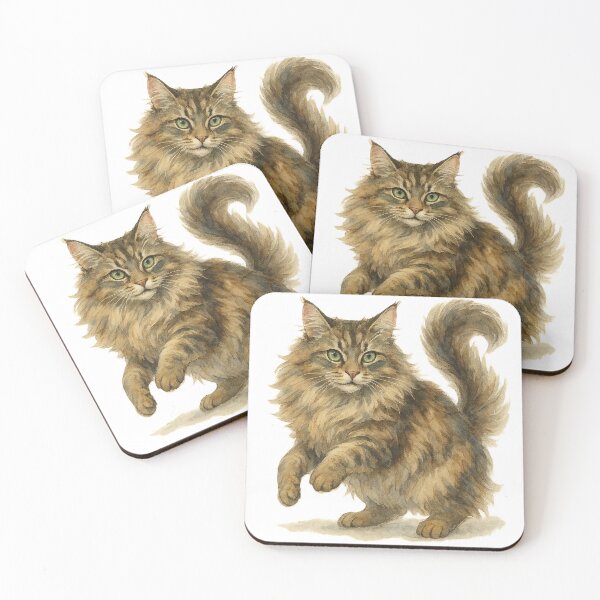 Item preview, A watercolor illustration of a Norwegian Forest cat with thick fur designed and sold by GentleMuse.