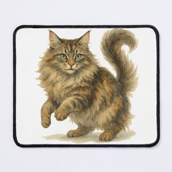 Item preview, A watercolor illustration of a Norwegian Forest cat with thick fur designed and sold by GentleMuse.