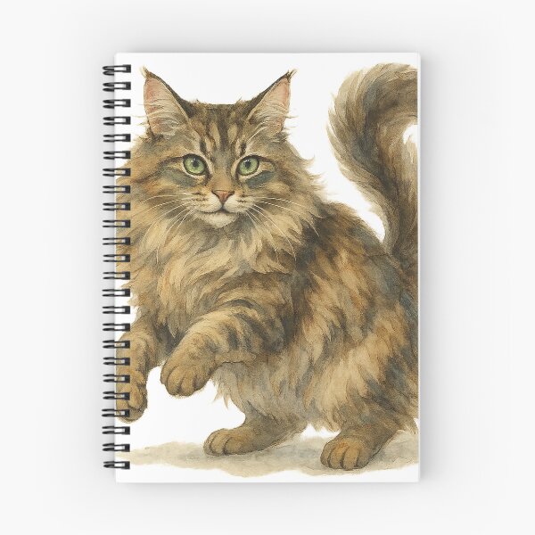 Item preview, A watercolor illustration of a Norwegian Forest cat with thick fur designed and sold by GentleMuse.