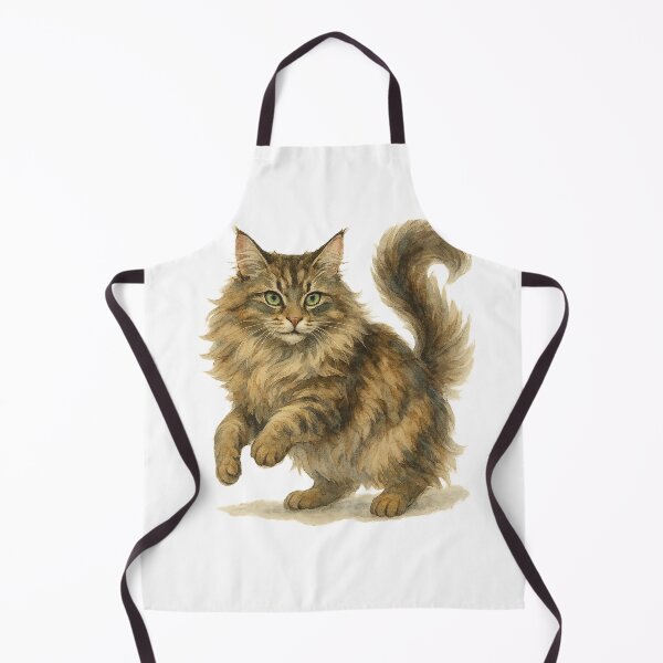 Item preview, A watercolor illustration of a Norwegian Forest cat with thick fur designed and sold by GentleMuse.