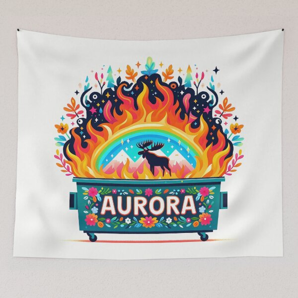 Item preview, Scandinavian Folk Art Aurora Moose Dumpster Fire by heidiannemorris © designed and sold by FOLK ART FUSION by heidiannemorris.