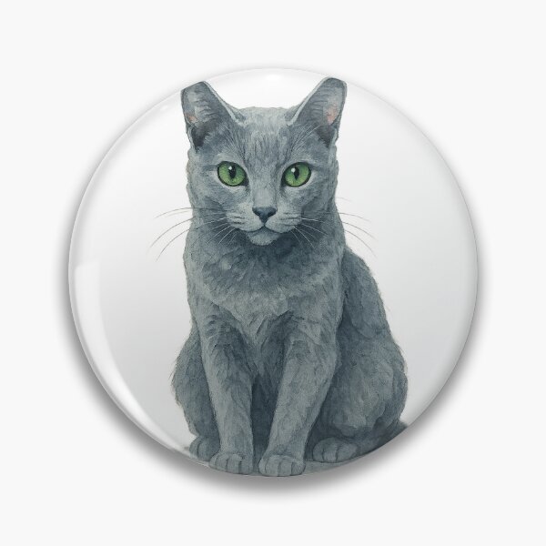 Item preview, A watercolor illustration of a Russian Blue cat designed and sold by GentleMuse.