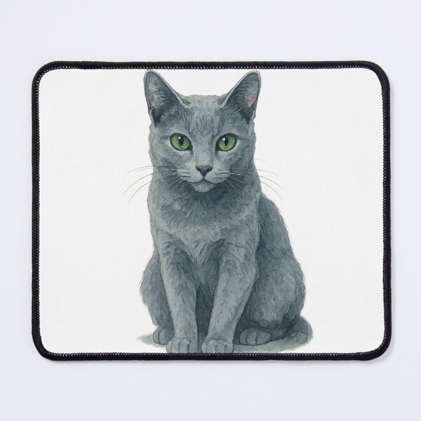 Item preview, A watercolor illustration of a Russian Blue cat designed and sold by GentleMuse.